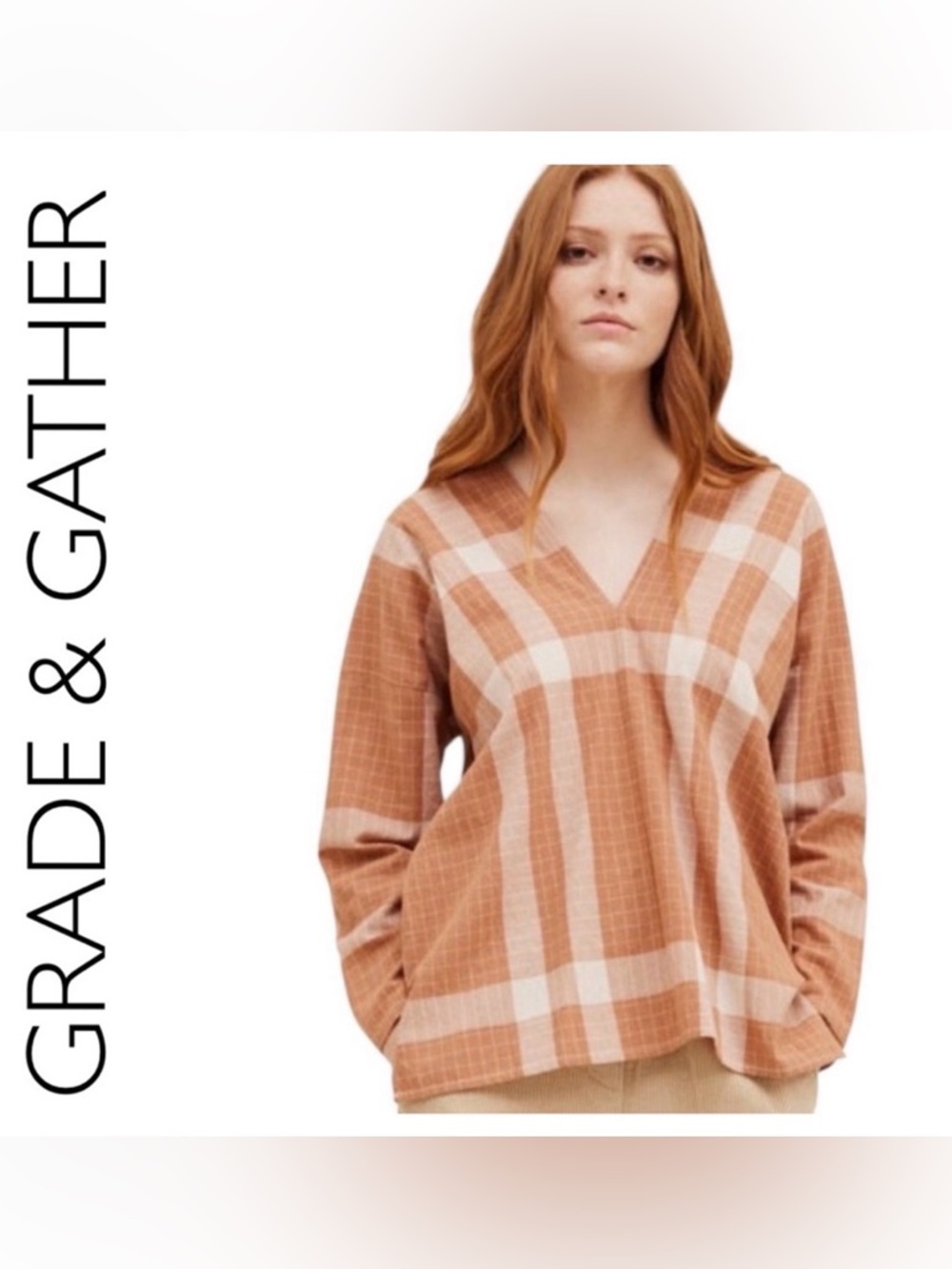 #1187 Grade & Gather Plaid Smocked Top